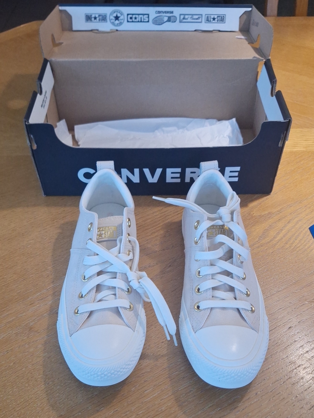 Converse Low Top Sneakers in White with Gold Eyelets